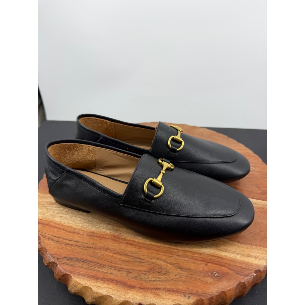 Quince Italian Leather Horsebit Loafer Women 8 Black Collapsible Heel Flat